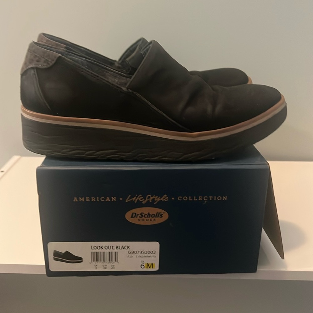 Slip on loafers with low wedge